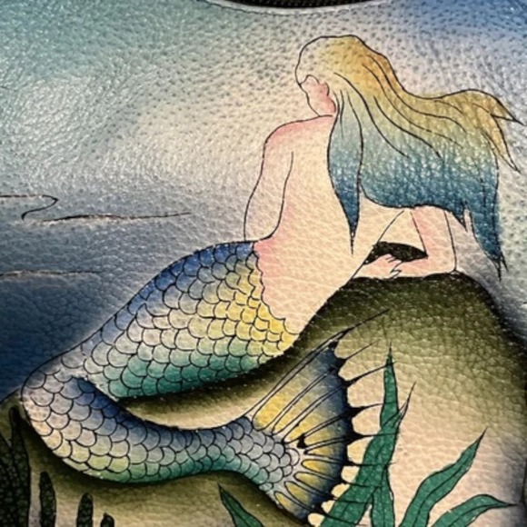 Anuschka Hand‎ Painted Hobo Bag – Blue Mermaid, Leather Purse, 9"x8.25"x4.75" - Picture 8 of 16